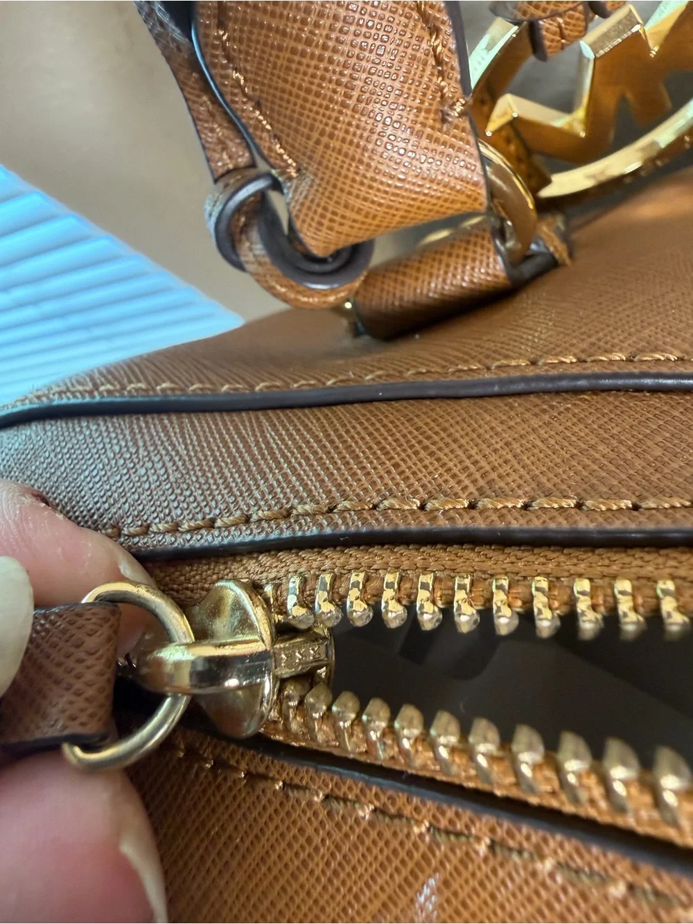 Michael Kors Tan Saffiano Leather Satchel with Gold Hardware